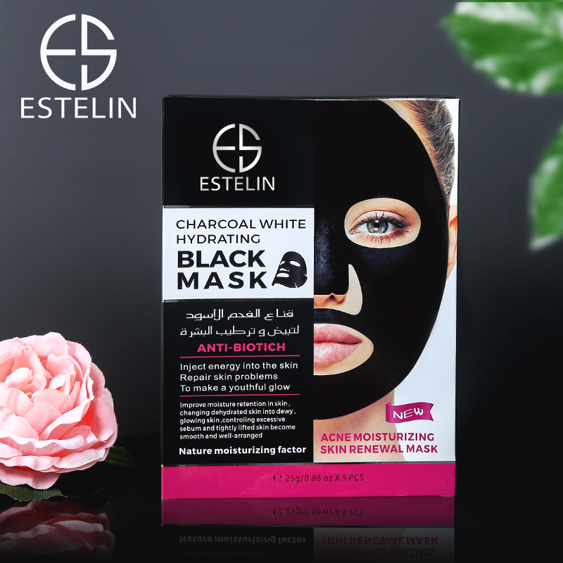 ماسک ورقه ای ضدجوش زغالی استلین 25 گرم ESTELIN CHarcoal White Hydrating Black Mask
