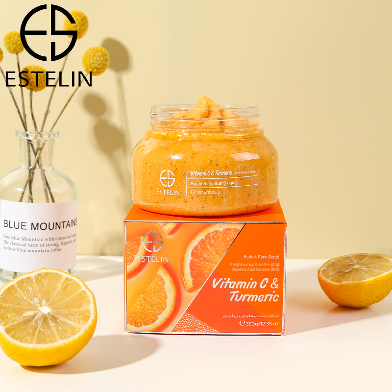 اسکراب ویتامین سی و زردچوبه صورت و بدن استلین اورجینال 350گرم ESTELIN  Vitamin C - Turmeric Body - Face Scrub
