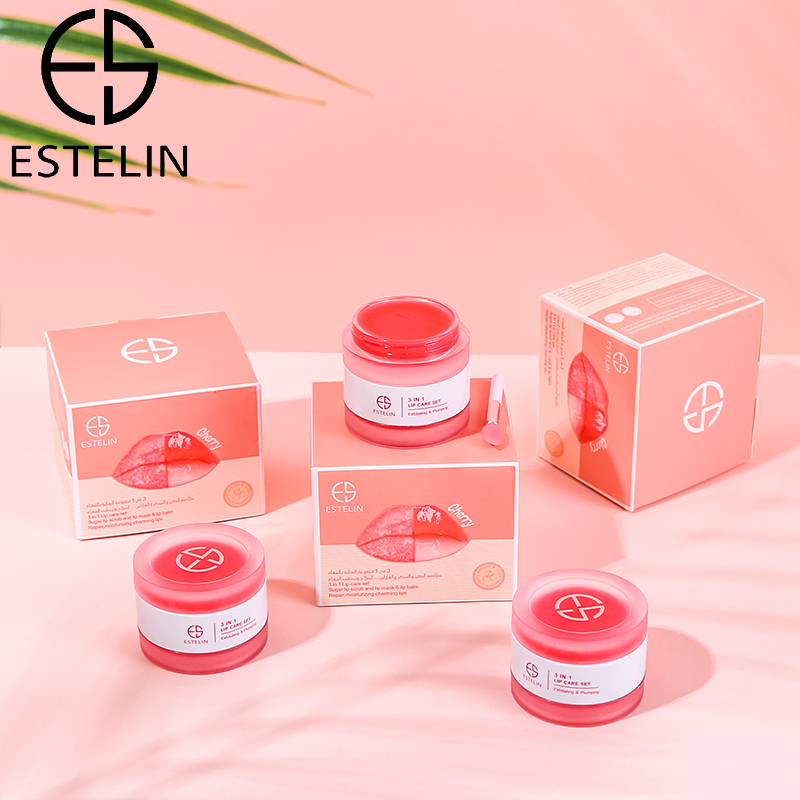 ست 3در1 مراقبت از لب گیلاس استلین و رفع تیرگی لب 10گرم ESTELIN 3 in 1 Lip Care Set Cherry Sugar Lip Scrub Moisturizing Lip Balm