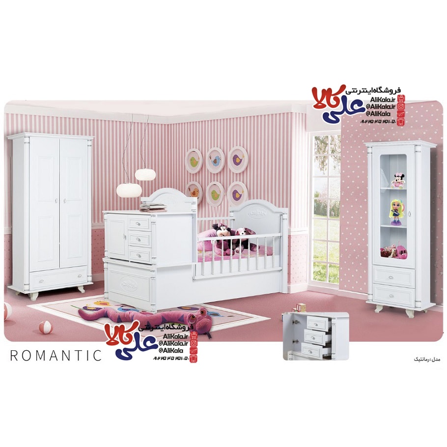سرویس خواب،تخت و کمد نوزاد نوجوان مدل رومانتیک Romantic
