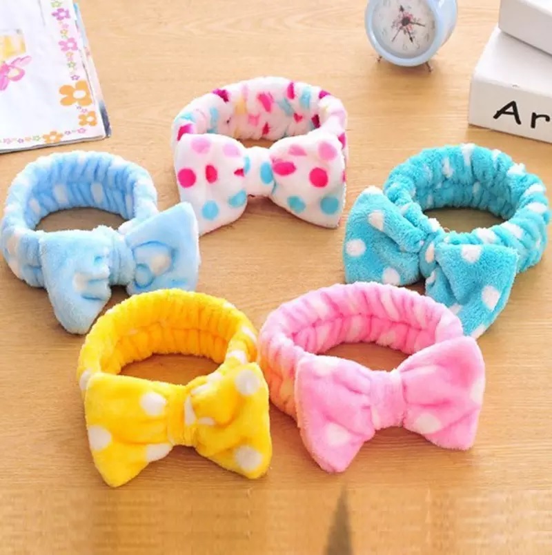 هدبند حوله ای پاپیونی خال خالی  Women Spa Head band Bow Tie Model