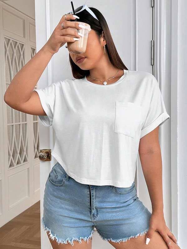 کراپ تیشرت جیب دار زنانه