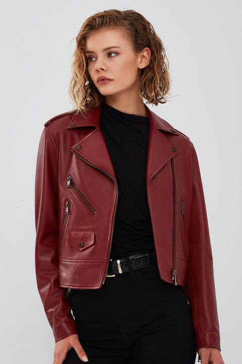 کاپشن موتورسواری زنانه بورگوندی جدید دری مد
