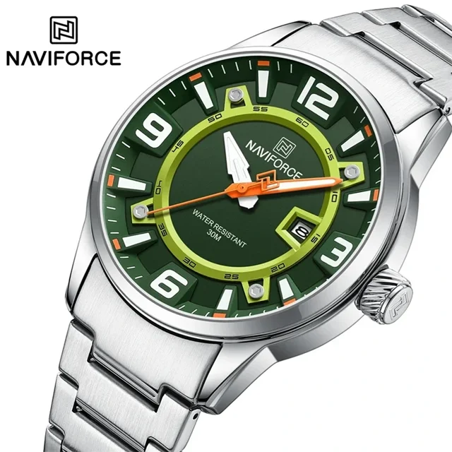 ساعت مچی مردانه کوارتز بند استیل ضد زنگ مد روز NAVIFORCE nf8044 sgnsضد آب سه بعدی سرگرم کننده