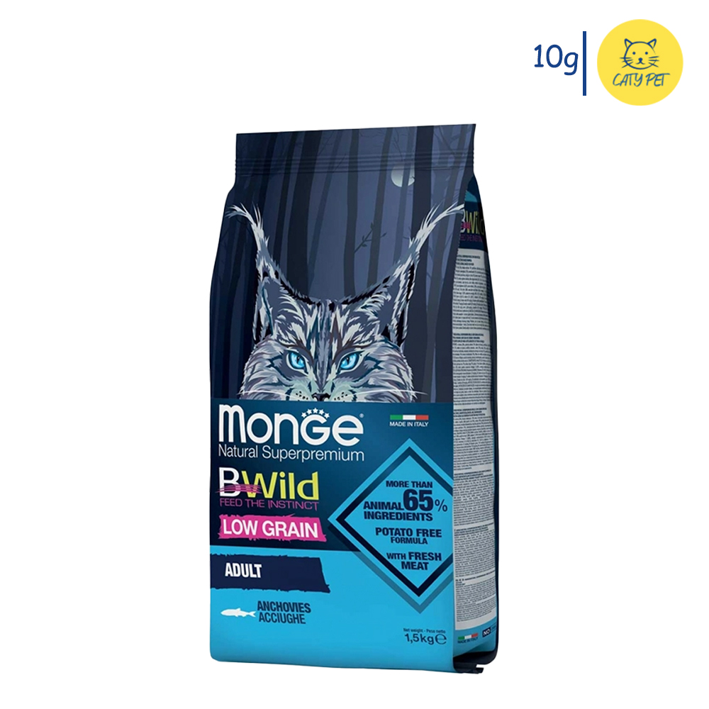 غذای خشک گربه بالغ مونژه Monge BWild Low Grain طعم ماهی آنچوی کم غلات وزن 10 کیلوگرم