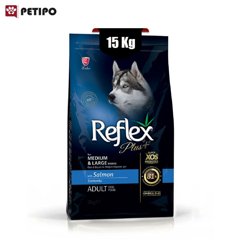 غذای خشک سگ نژاد متوسط و بزرگ رفلکس پلاس طعم سالمون (Reflex Plus Med Large Breed Salmon) وزن 15 کیلوگرم