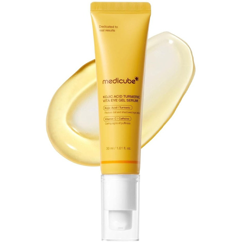 سرم ژلی دور چشم کوجیک اسید و زرد چوبه مدیکیوب روشن کننده و ضد پف Medicube Kojic Acid Turmeric Vita Eye