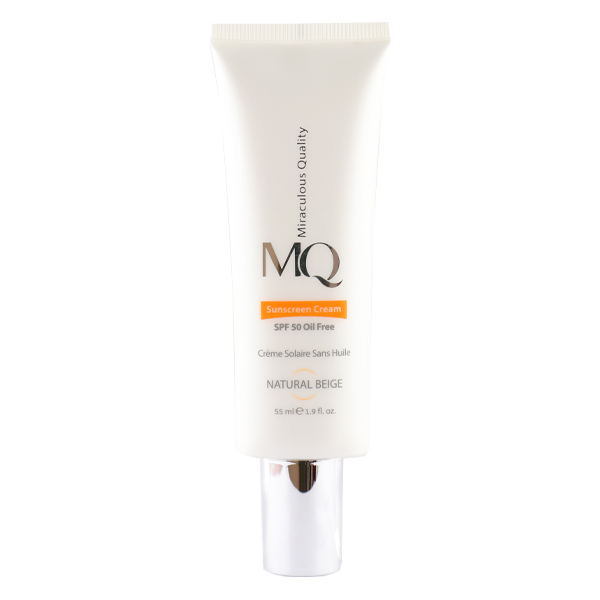کرم ضد آفتاب فاقد چربی SPF 50 بژ طبیعی ام کیو حجم 55 میلی لیتر