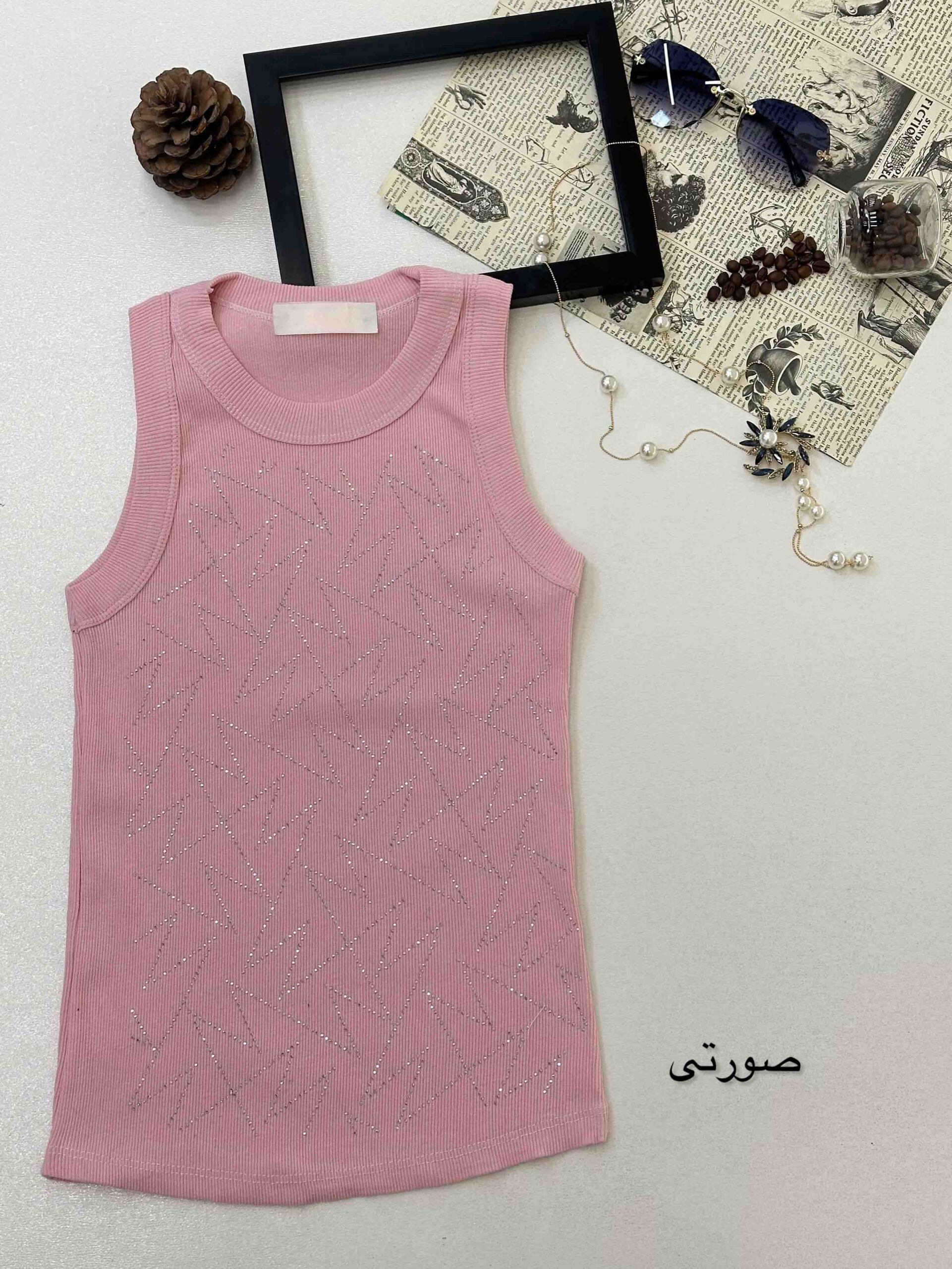 تاپ نواری  پهن نگین خط خطی-11755 - صورتی