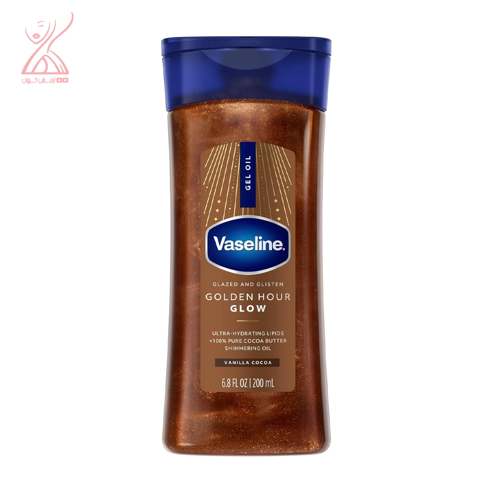 ژل روغن براق کننده بدن وازلین مدل Vaseline Golden Hour Glow Vanilla Cocoa