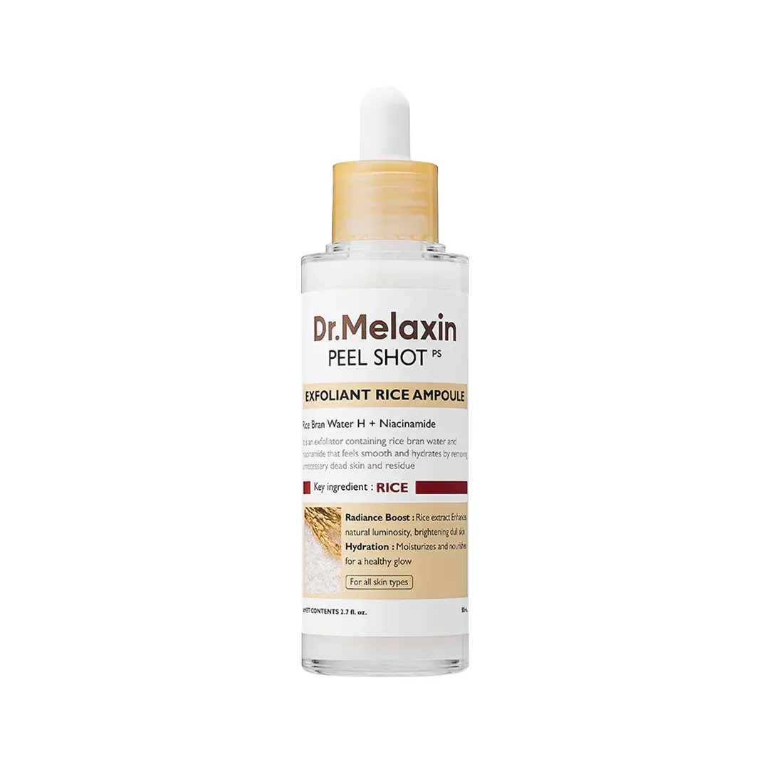 آمپول پیل‌ شات برنج دکتر ملاکسین لایه بردار فوری و روشن کننده 80 میل Dr melaxin Ampoule peel shot