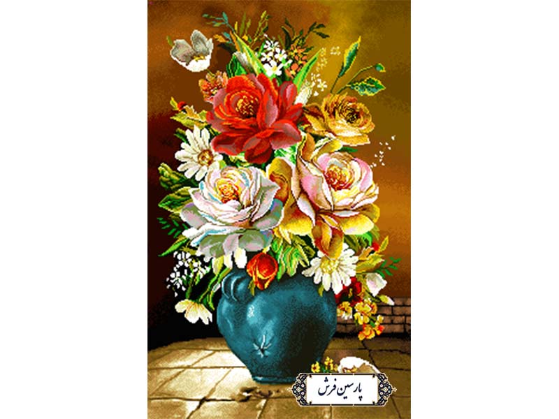 نخ و نقشه تابلو فرش طرح گلدان فیروزه ای - کد NG1617
