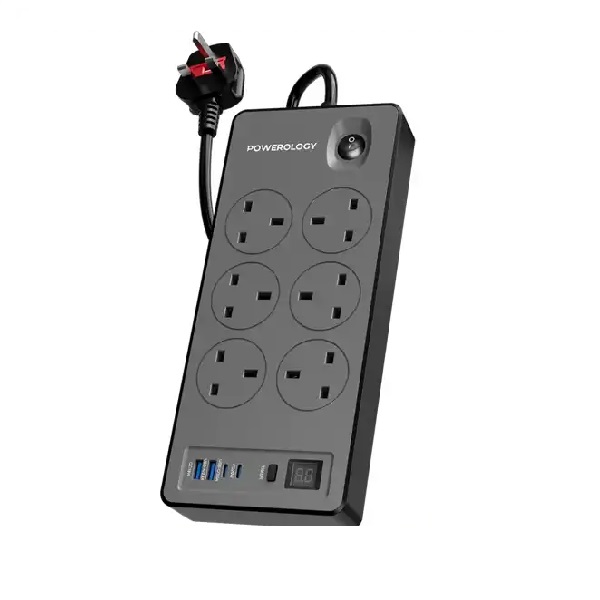 چندراهی برق پاورولوژی با 6 پورت و توان 2990 وات مدل PWCUQC046BK
