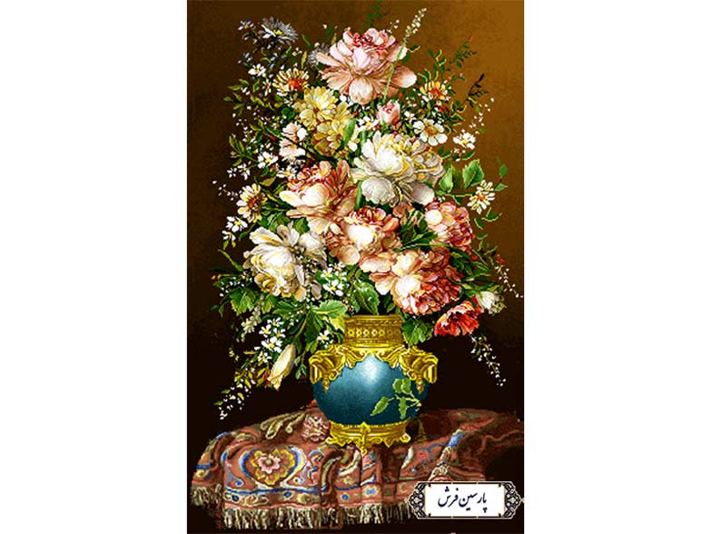 نخ و نقشه تابلو فرش گل و گلدان رز ستونی - کد NG1472