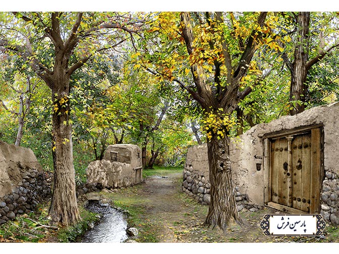 خرید نخ و نقشه تابلو فرش دستبافت کوچه باغ - کد NV741