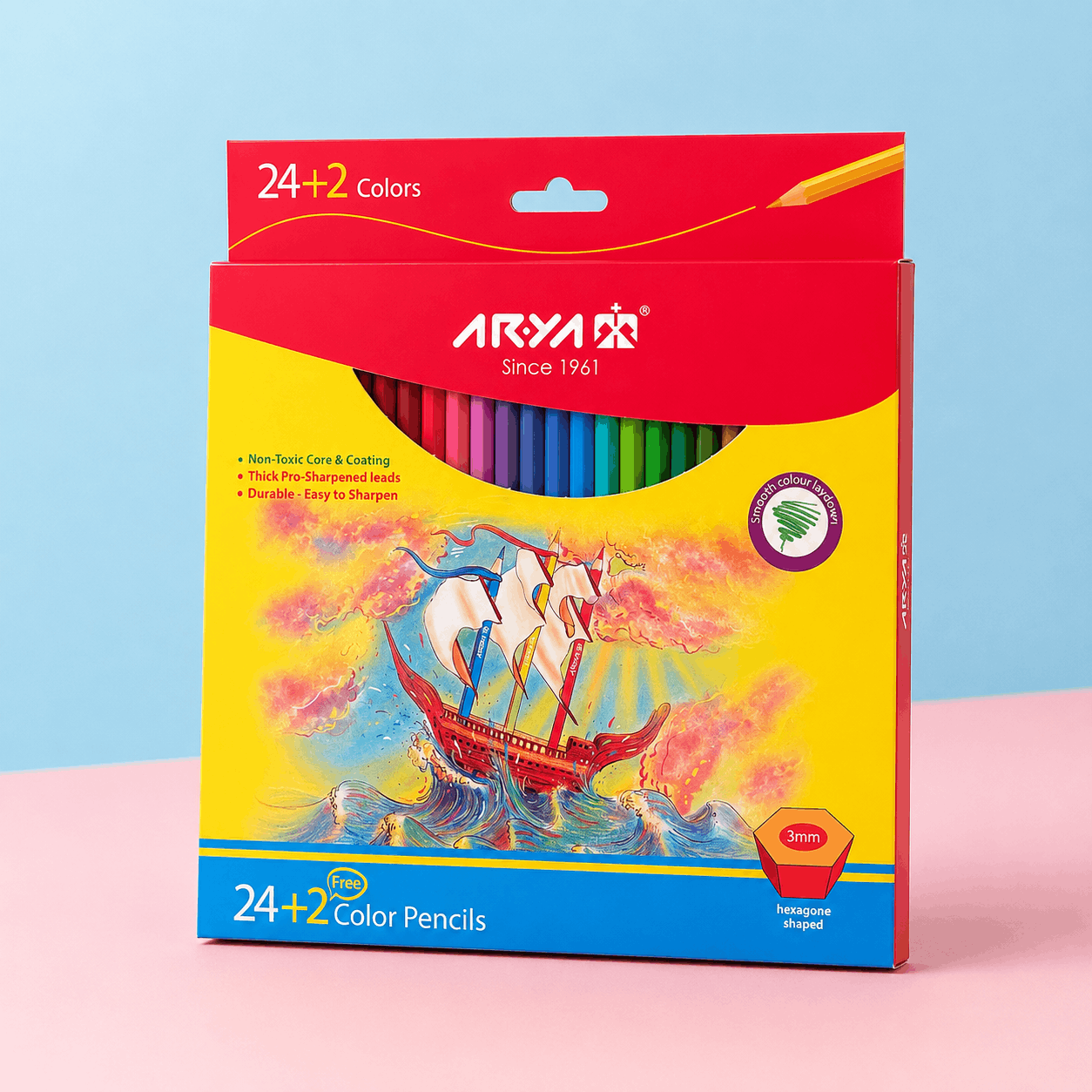 مدادرنگی 2+24 رنگ آریا؛ مجموعه 26 عددی برای نقاشی و رنگ‌آمیزی