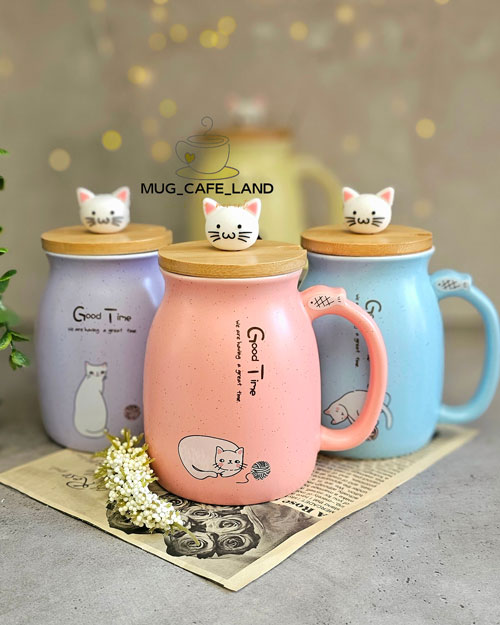 ماگ گربه ای گودتایم درب بامبو کد 3334