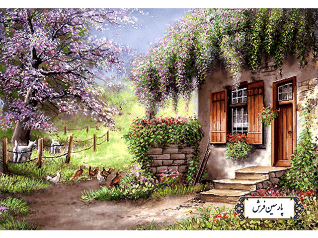 نخ و نقشه تابلو فرش طرح کلبه ای در بهار - کد NV744