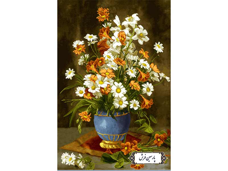 نخ و نقشه تابلو فرش طرح گل و گلدان - کد NG1639