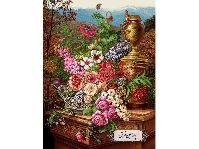 نخ و نقشه تابلو فرش طرح سبد گل و جام- کد NG1413