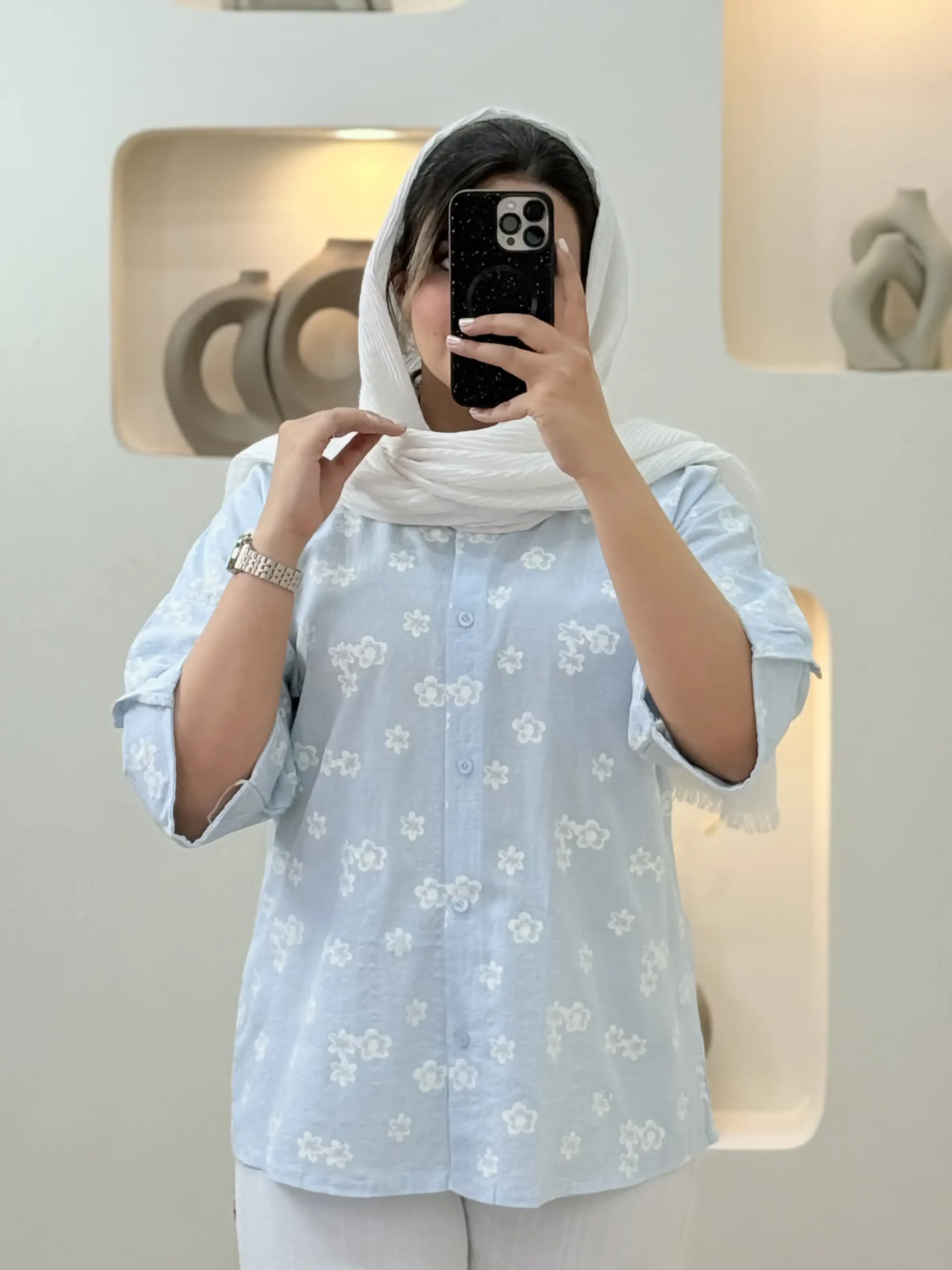 شومیز گل گچی پاگن دار-۱۰۲۵۴ - آبی
