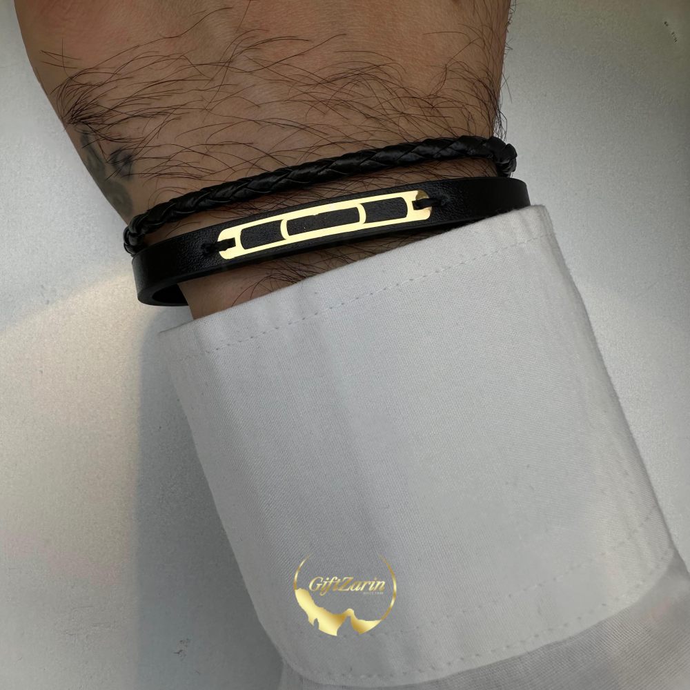 دستبند چرم و طلا مردانه M1