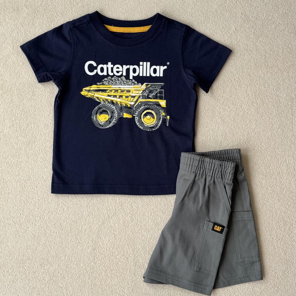 ست تیشرت و شلوارک پسرانه Caterpillar وارداتی | مناسب ۹ ماه تا ۷ سال