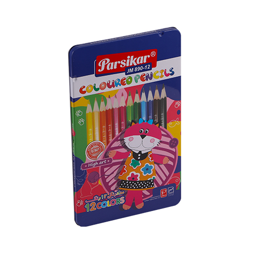 مداد رنگی 12 رنگ جعبه فلزی JM890-12 پارسیکار - گربه