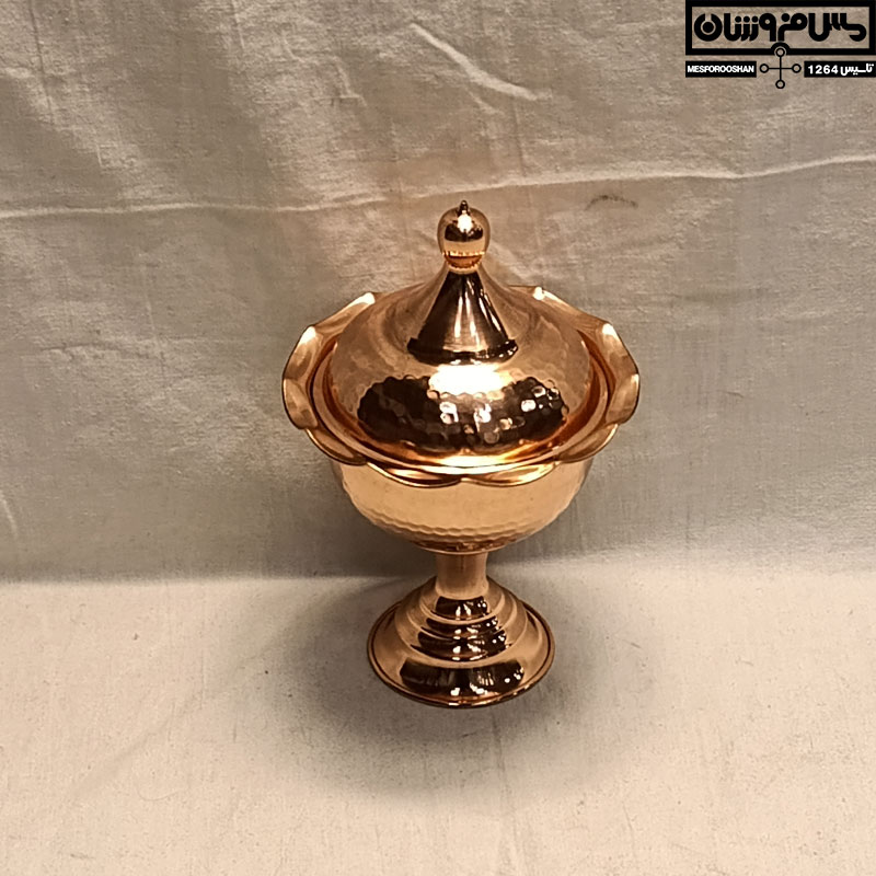 قندان مسی چکشی تک پایه خمره ای در دار مدل دلبر
