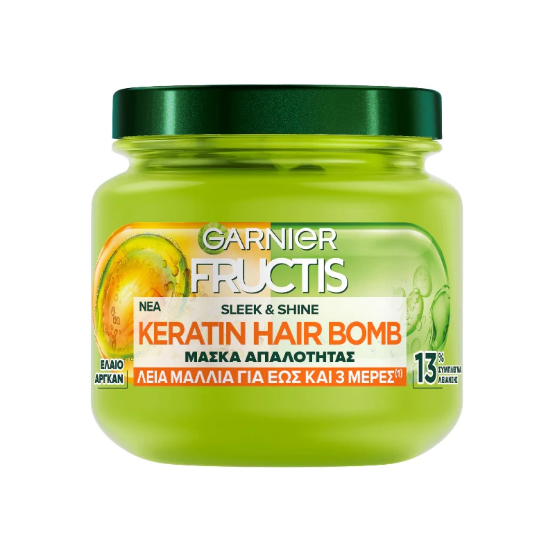 ماسک مو کراتین براق کننده و نرم کننده ابریشمی گارنیر 320 میل GARNIER FRUCTIS SLEEK & SHINE KERATIN HAIR BOMB