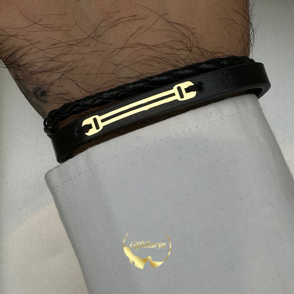 دستبند چرم و طلا مردانه M7