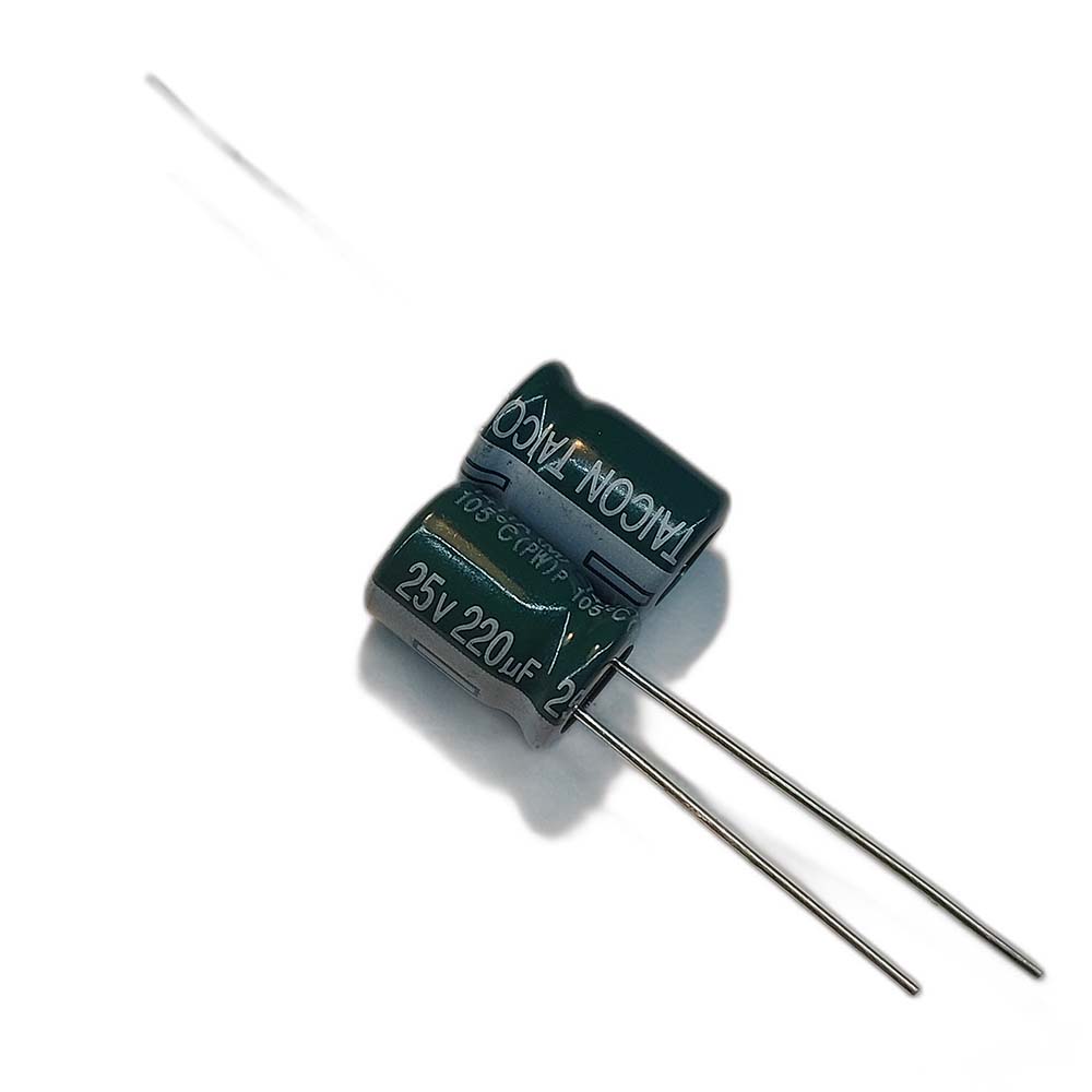 خازن الکترولیتی 220uF / 25V مارک TAICON PZ(PW) سایز 8mmx12mm