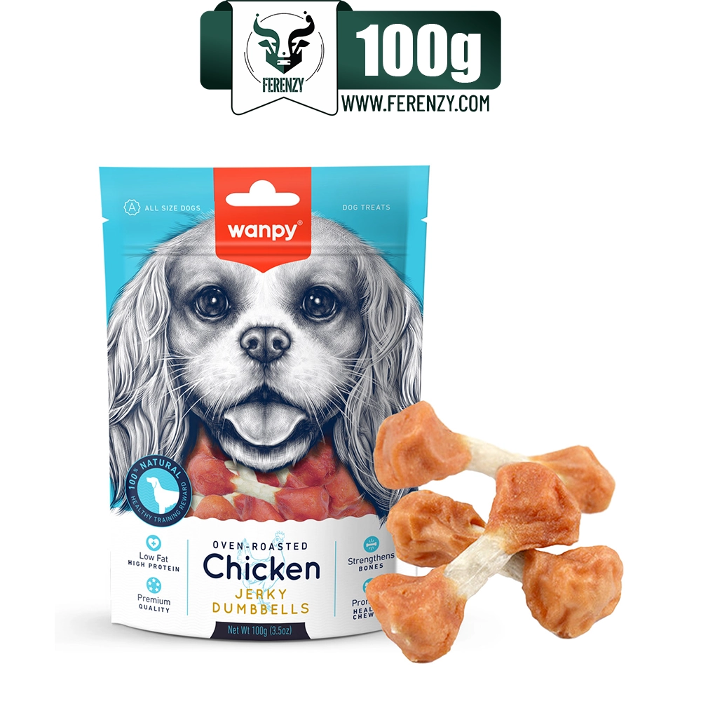 تشویقی سگ طعم مرغ مدل دمبل ونپی وزن 100 گرم Wanpy Chicken Jerky Dumbbells