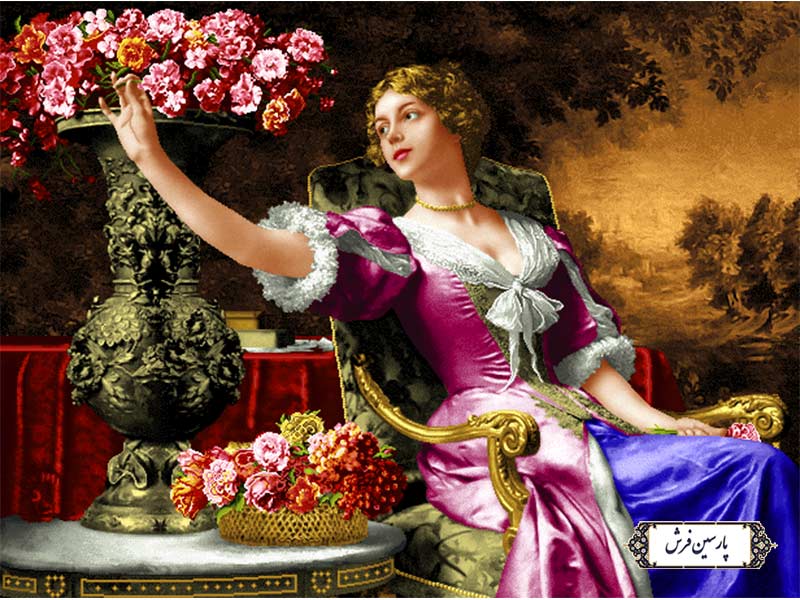 نخ و نقشه تابلو فرش دختر گلچین جدید - کد NC6416