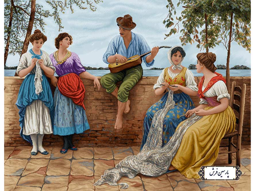 نخ و نقشه تابلو فرش طرح گیتار زن - کد NF2276