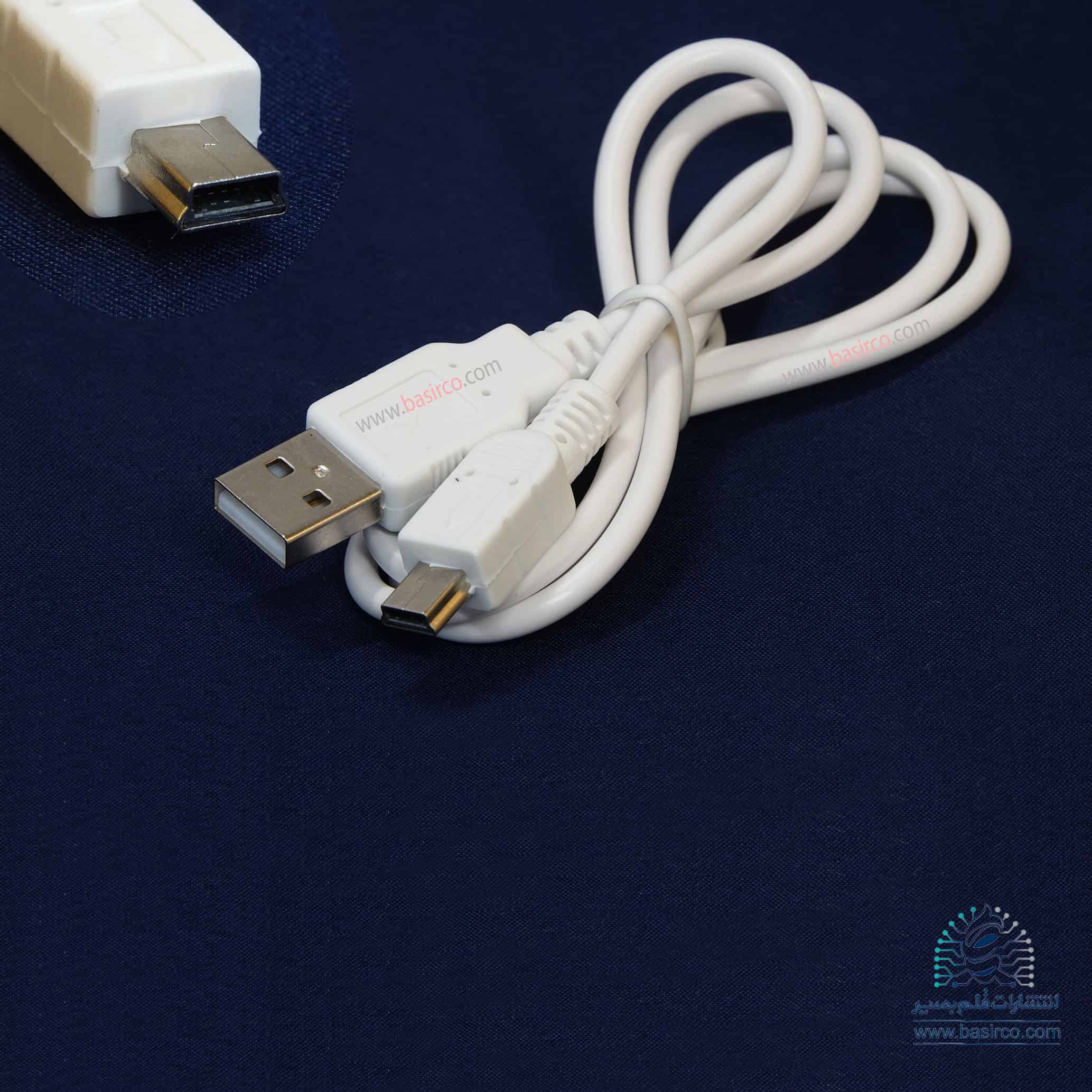 کابل شارژ قلم قرآنی بصیر کابل ذوزنقه‌ای (معروف به کابل mini usb رنگ سفید)
