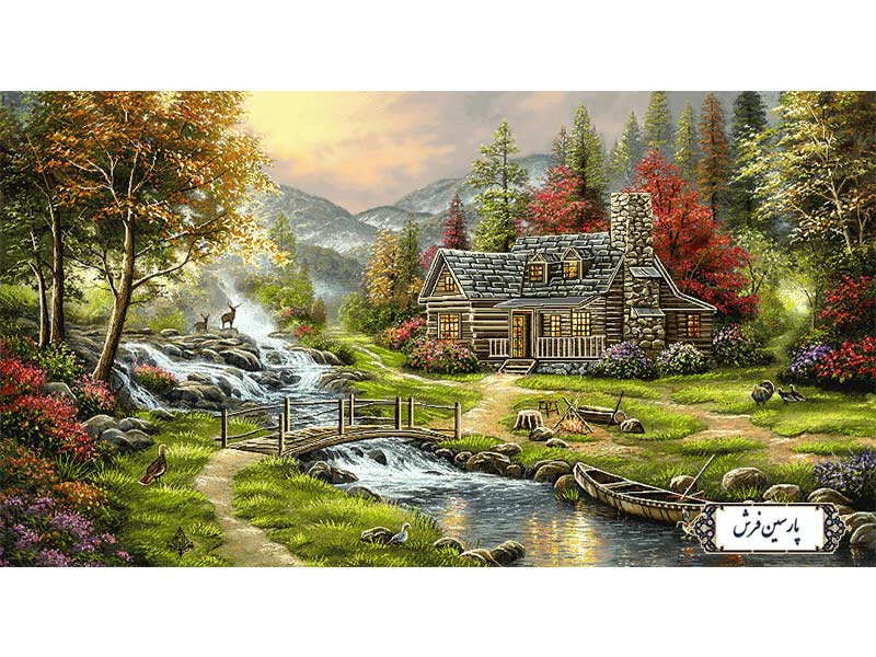 نخ و نقشه تابلو فرش منظره خانه و رود جدید - کد NV851