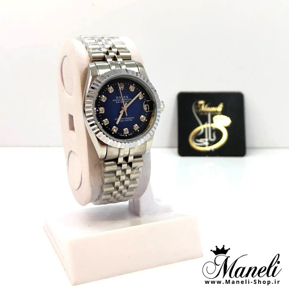 ساعت رولکس نقره ای صفحه آبی زنانه rolex