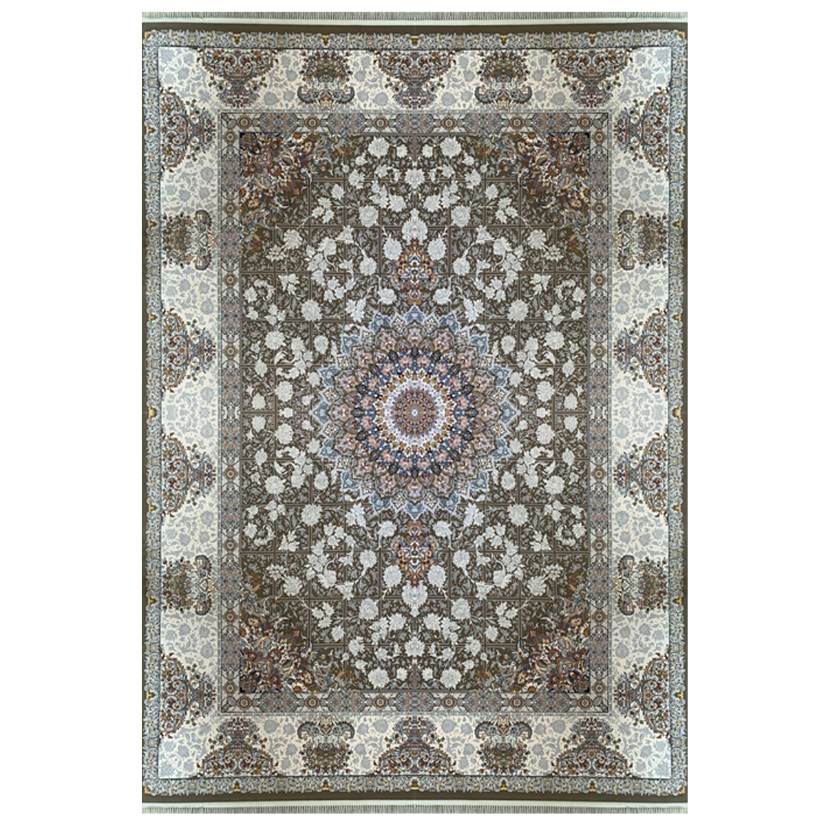 فرش ماشینی 700 شانه طرح پیچک نسکافه ای گل برجسته HB08-710