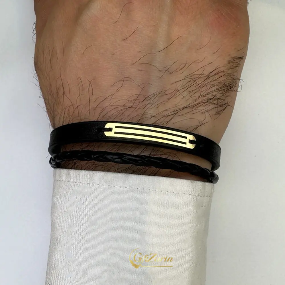 دستبند چرم و طلا مردانه M393