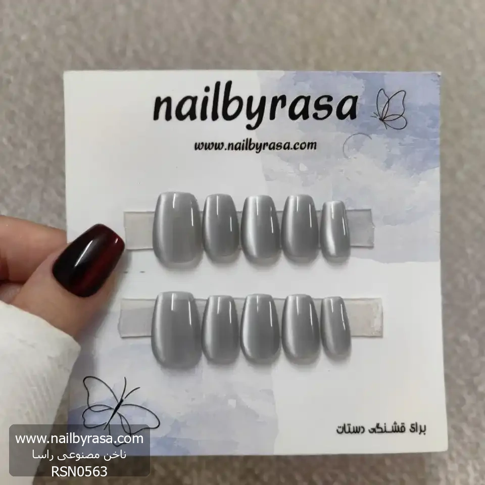 ناخن مصنوعی ژورنالی آیس نقرهای با طرح چشم گربهای بیضی راسا – RSN0563