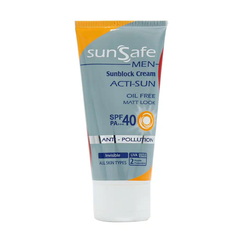 کرم ضد آفتاب فاقد چربی spf40 آقایان سان سیف مناسب انواع پوست 50 گرم
