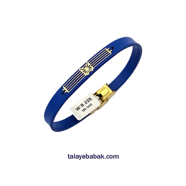 دستبند چرم و طلا پروانه آبی کاربنی DM515