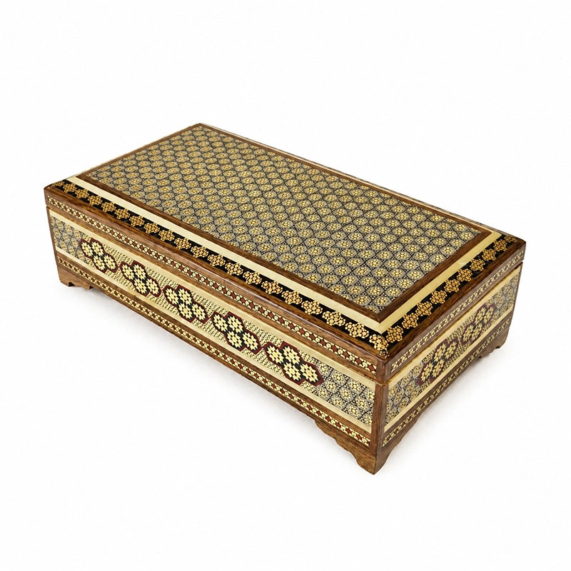 جعبه خاتم کاری دستکش دان لاله ای کاظمی