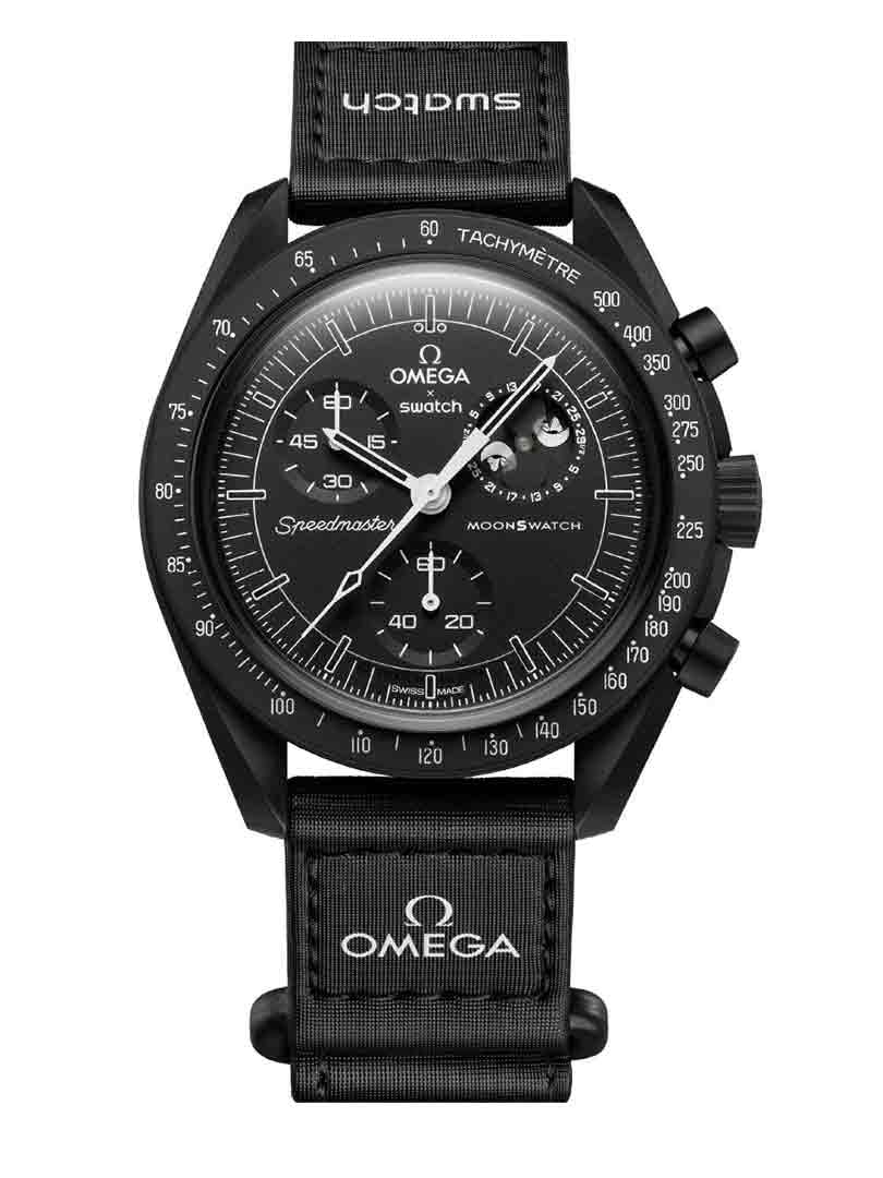 ساعت مچی امگا سواچ مدل اسنوپی(فاز ماه)OMEGA SWATCH MISSION TO THE MOONPHASE-NEW MOON
