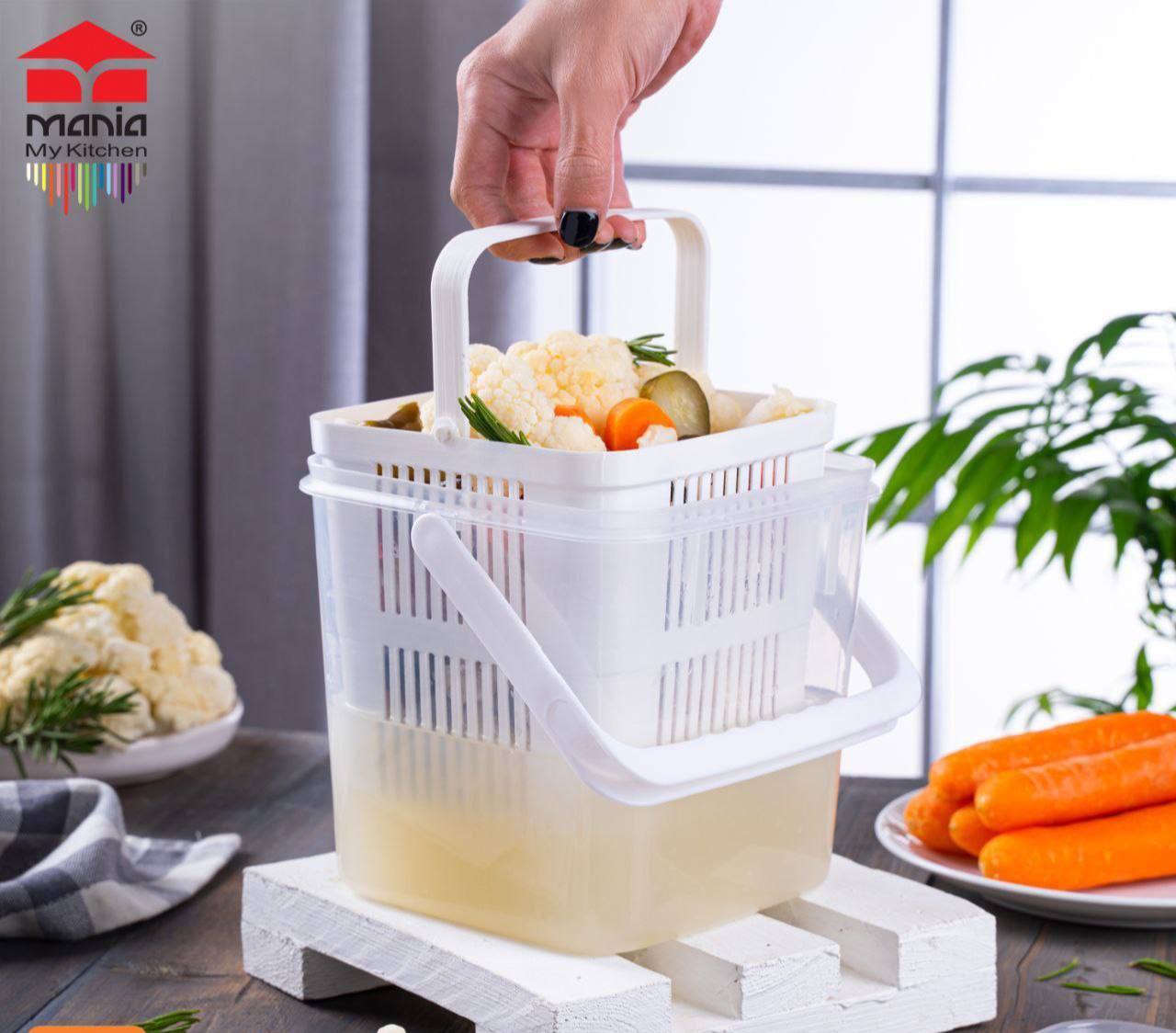 ظرف نگهدارنده ترشی و پنیر مربع مانیا سبد دار سایز بزرگ