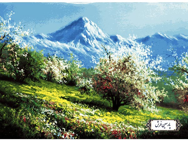 نخ و نقشه تابلو فرش منظره کوهستان - کد NV923