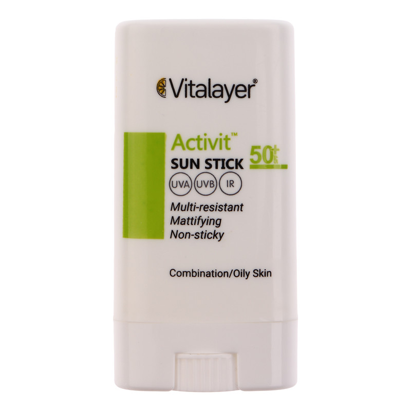 ضد آفتاب استیکی بیرنگ ویتالیر SPF 50 مدل اکتیویت محافظ UVA،UVB,IR مناسب پوستهای مختلط و چرب وزن 15 گرم