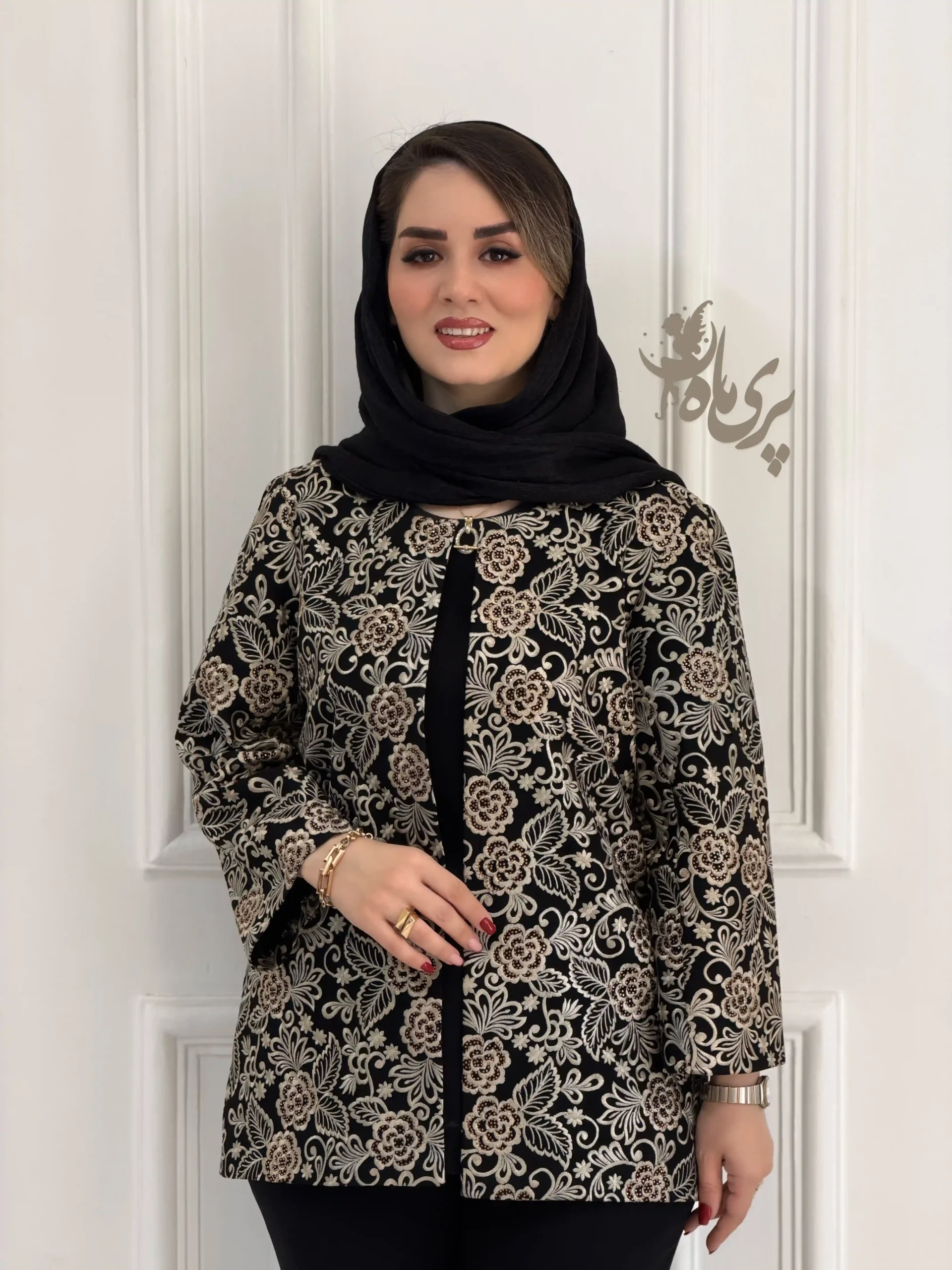 کت حریر گل نگین‌دار