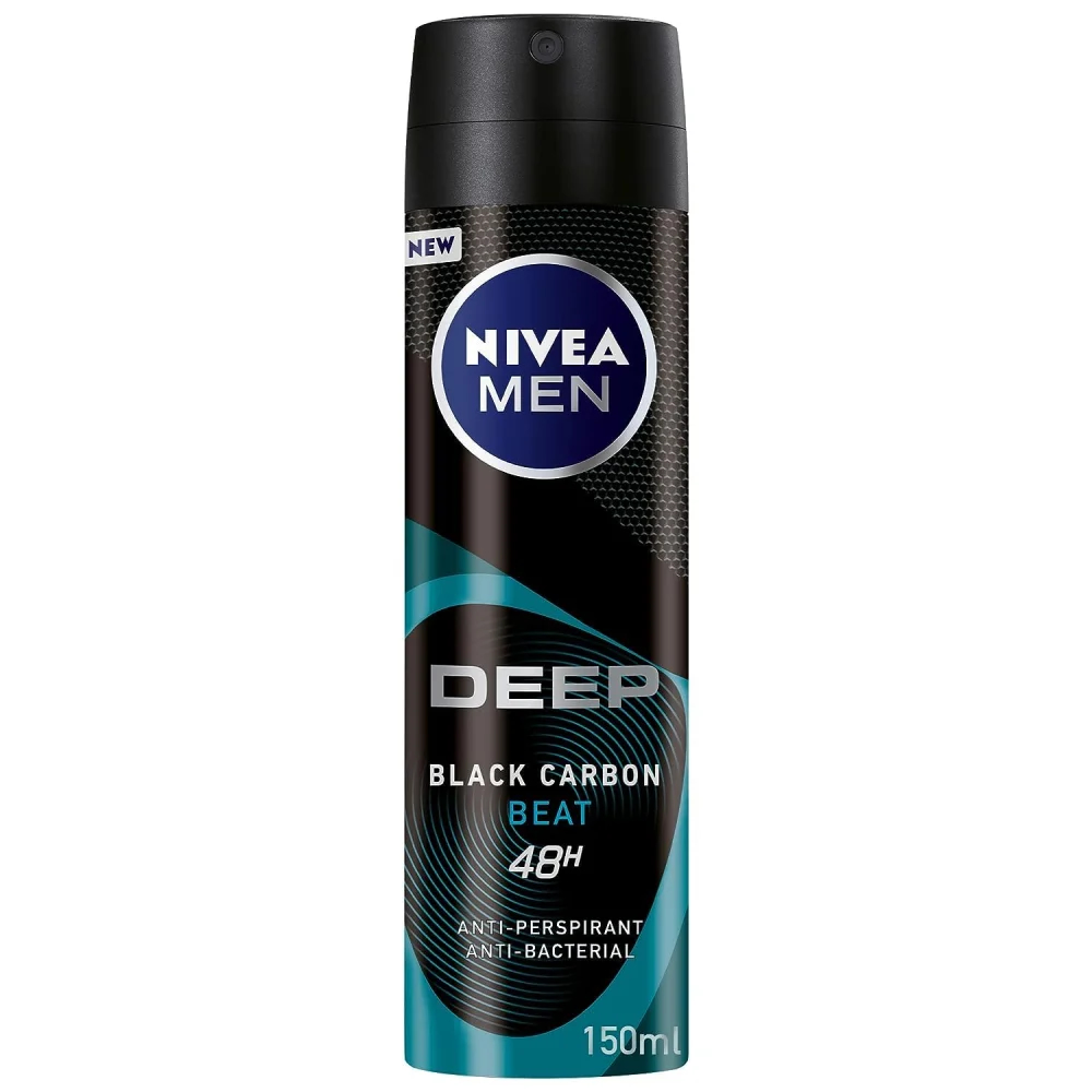 اسپری دئودورانت مردانه نیوا مدل DEEP BLACK CARBON BEAT حجم 150 میل NIVEA MEN DEEP DIMENSION SPRAY
